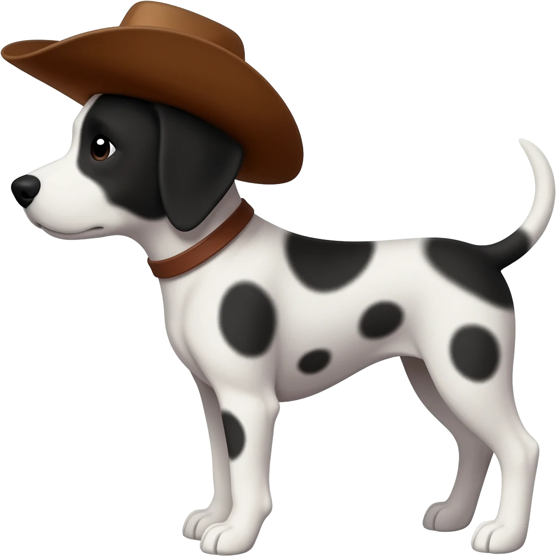 create a black and white dog with circular uniform stains with a brown gaucho's hat emoji