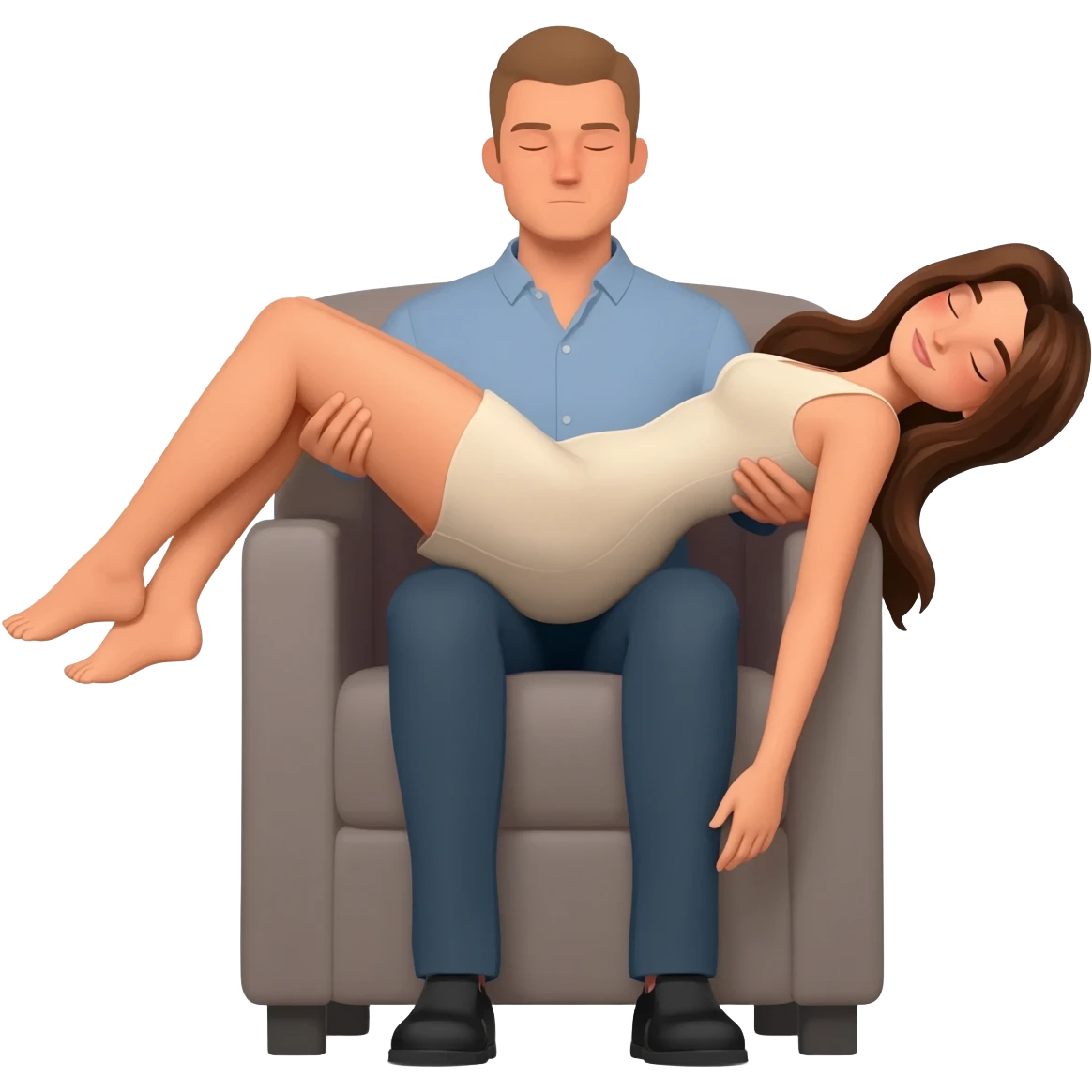 She is laying across a man’s knees as he sits in a chair and being spanked emoji