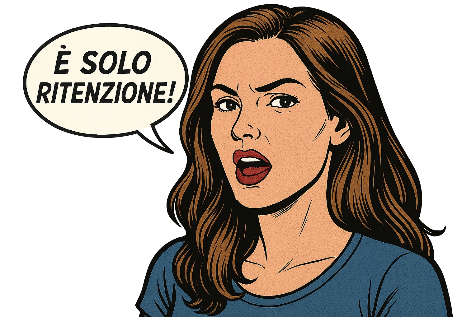 DONNA REALISTICA CHE DICE IN UN FUMETTO ALLA SUA SINISTRA: "è SOLO RITENZIONE!" emoji