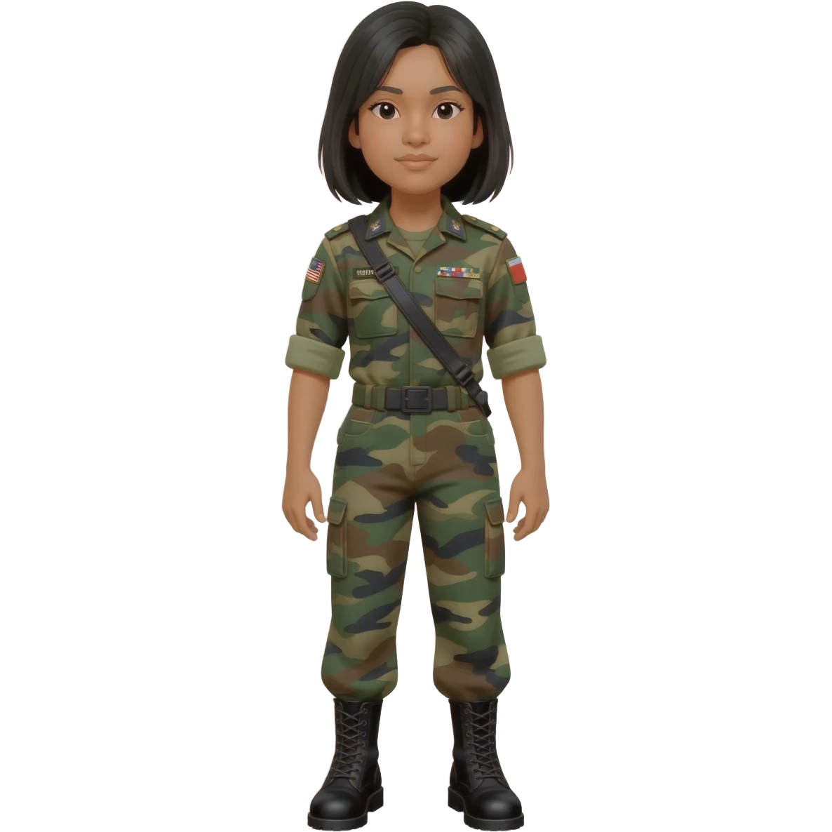 Filipino female soldier bdu 1990s with black combat boots without wearing bandolier emoji
