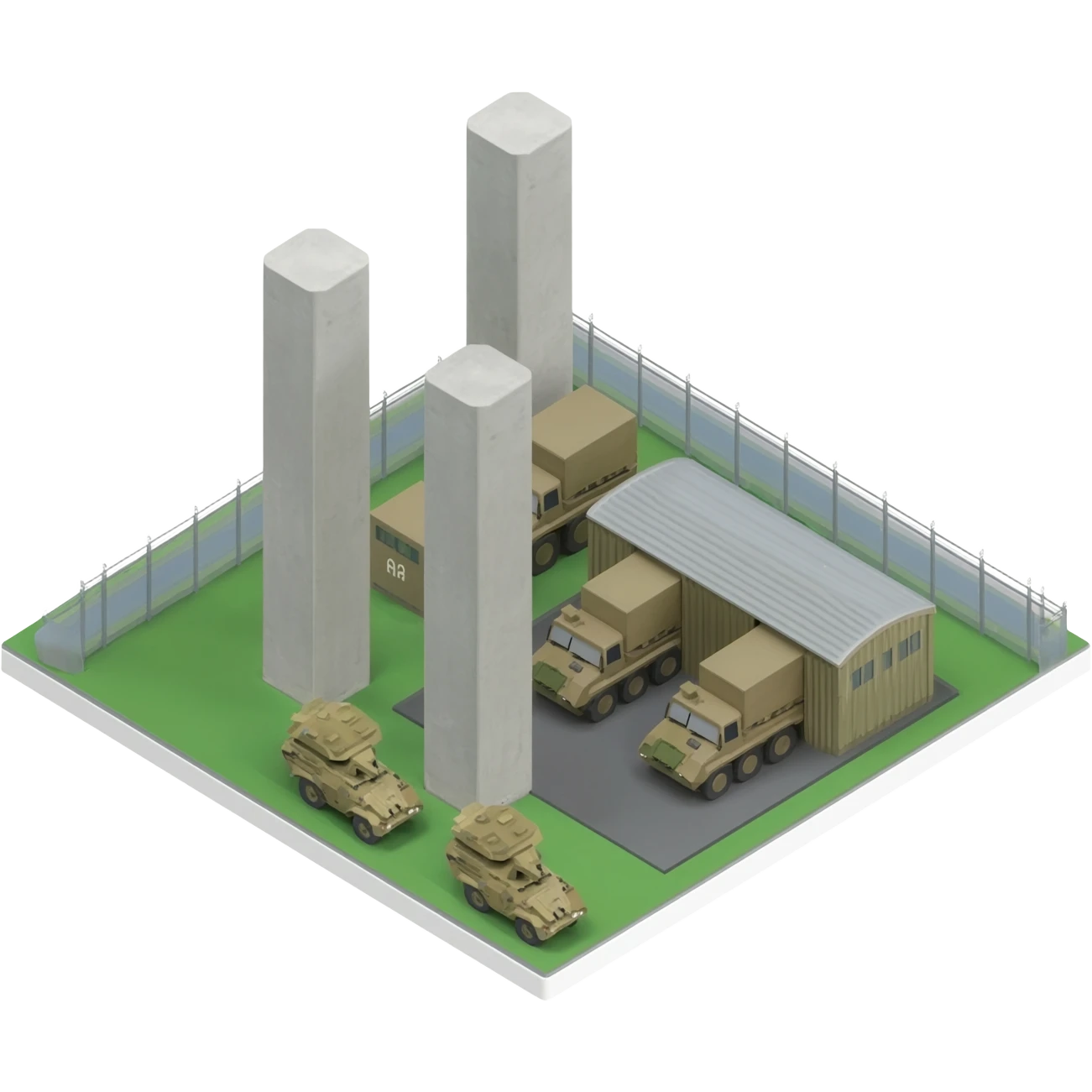 a military industrial building from an overhead view in a foreign country in the style of dark realism emoji