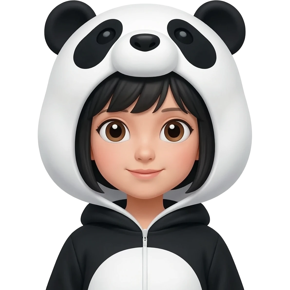 light tan girl with black hair in a panda costume emoji