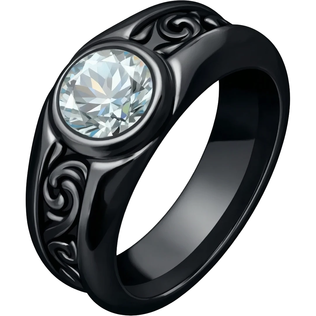 A Obsidian ring,with a Moisanite gem in the center emoji