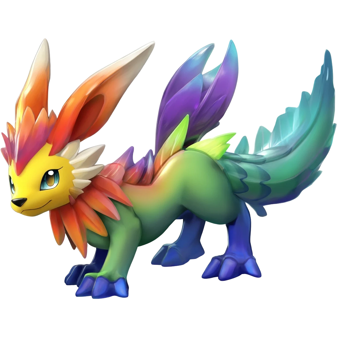 Spooky Colorful Scaley Shiny Liepard-Noivern-Litten-Sprigatito-Pokémon-fusion-creature (full body) emoji