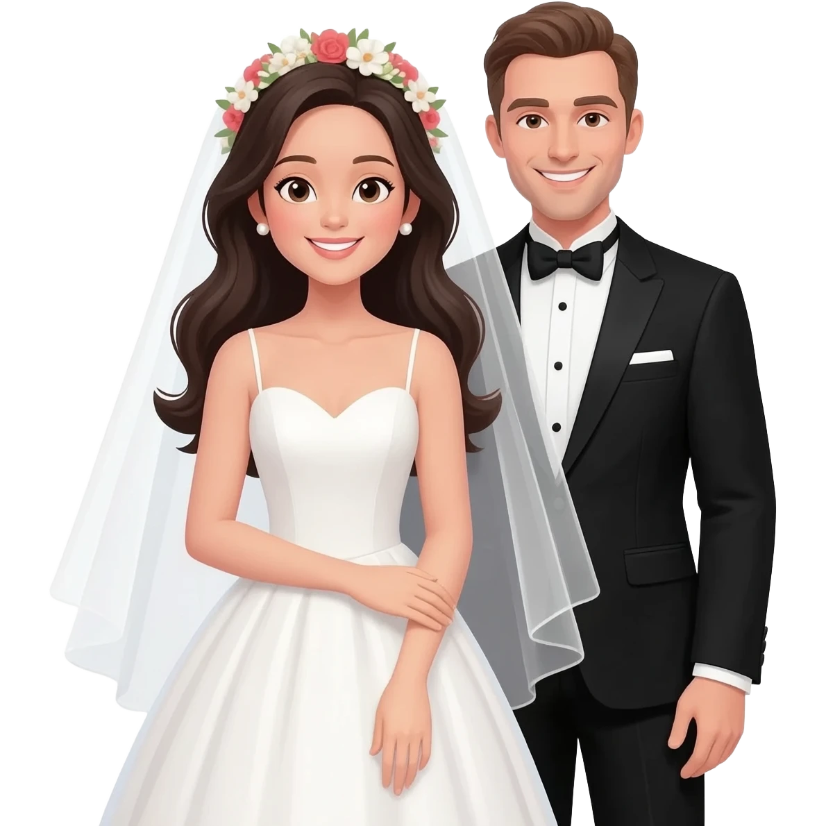 Asian bride and Caucasian groom. emoji