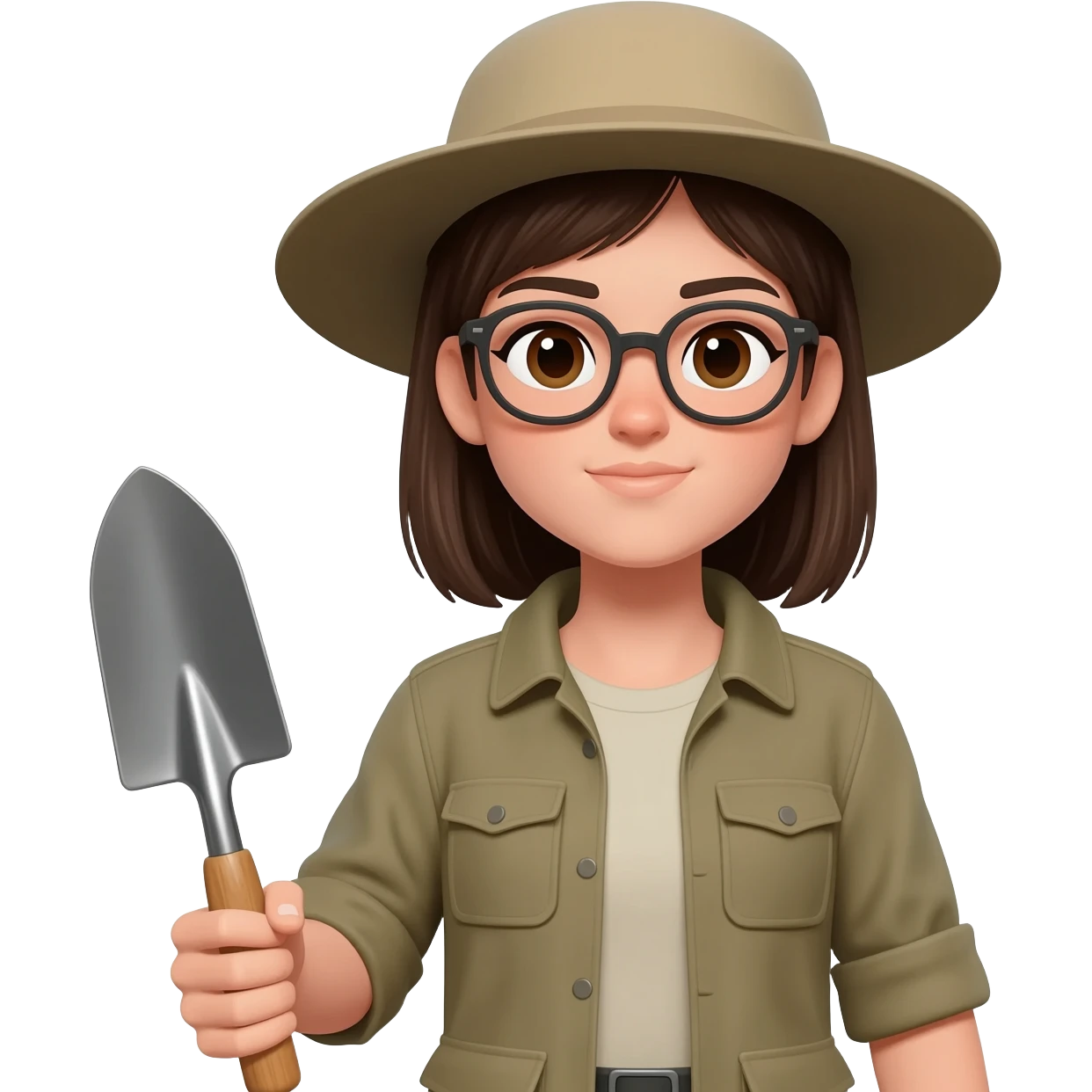 archaeologist girl with glass, holding archaeologist tool emoji