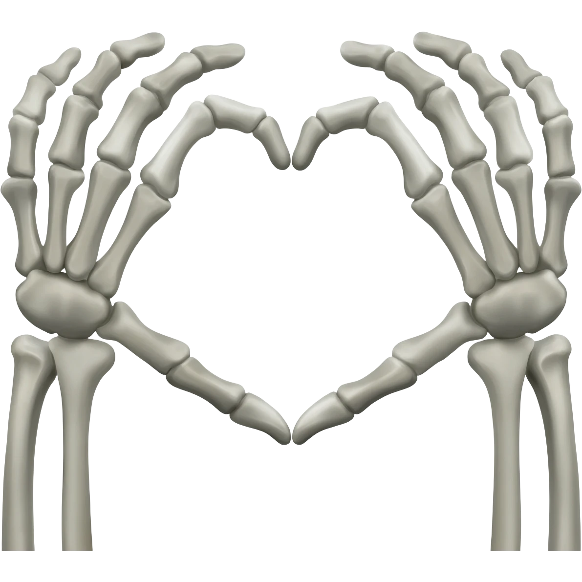 A skeletons hands shaped as a heart emoji