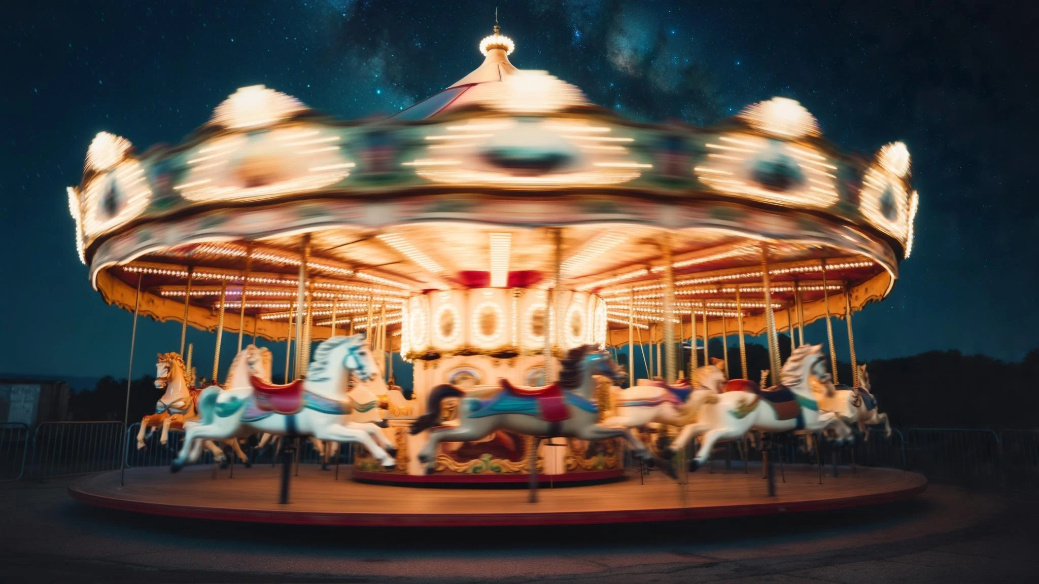 long exposure photo, a moving carousel at night emoji