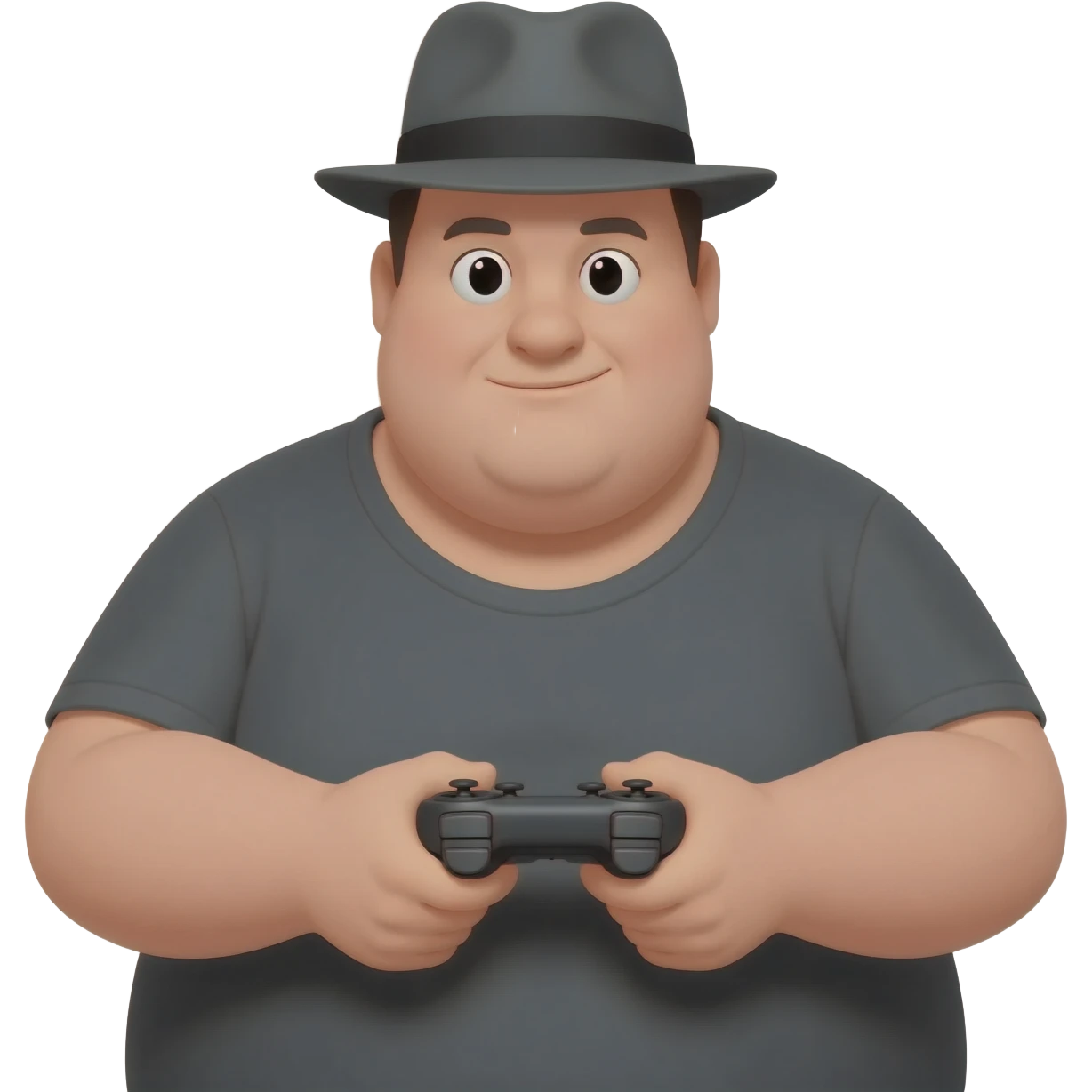 morbidly obese guy holding a controler and wearing a fedora emoji