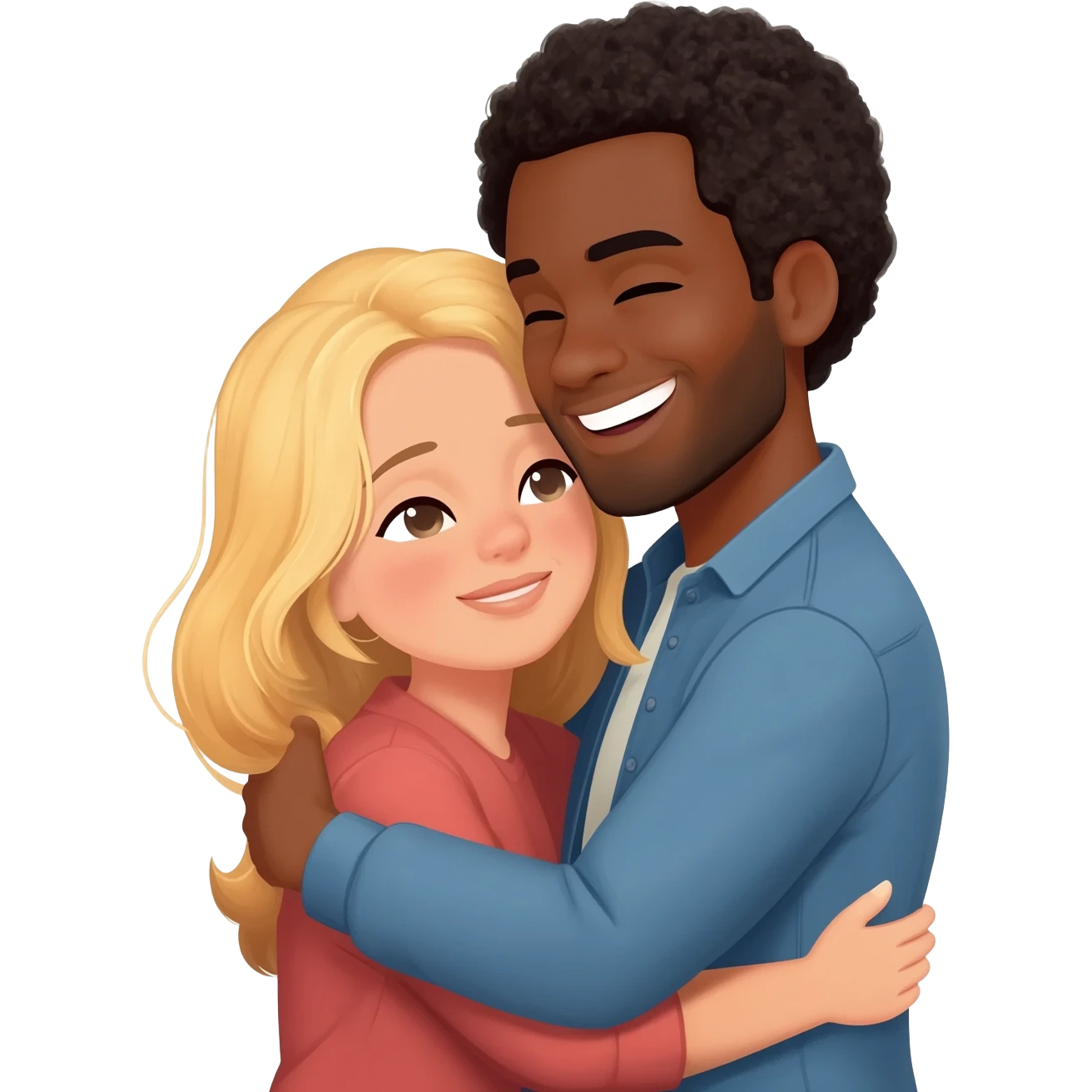 Black man hugging blonde woman white woman emoji