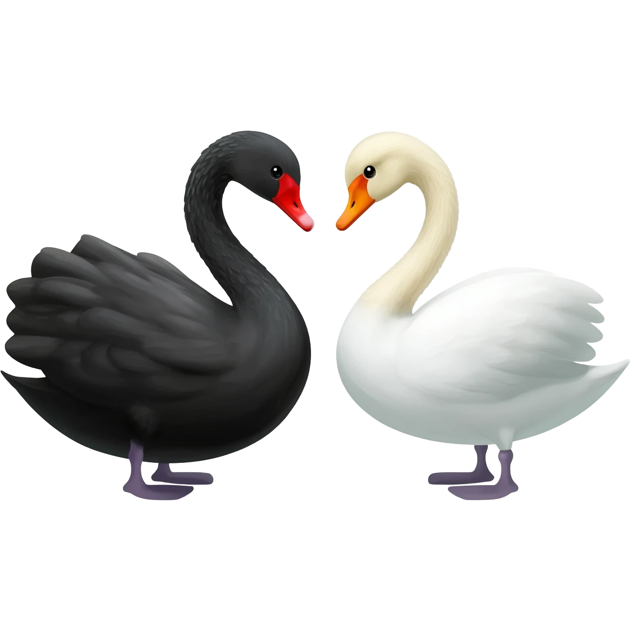Black swan and white swan love swan looking to each othe emoji
