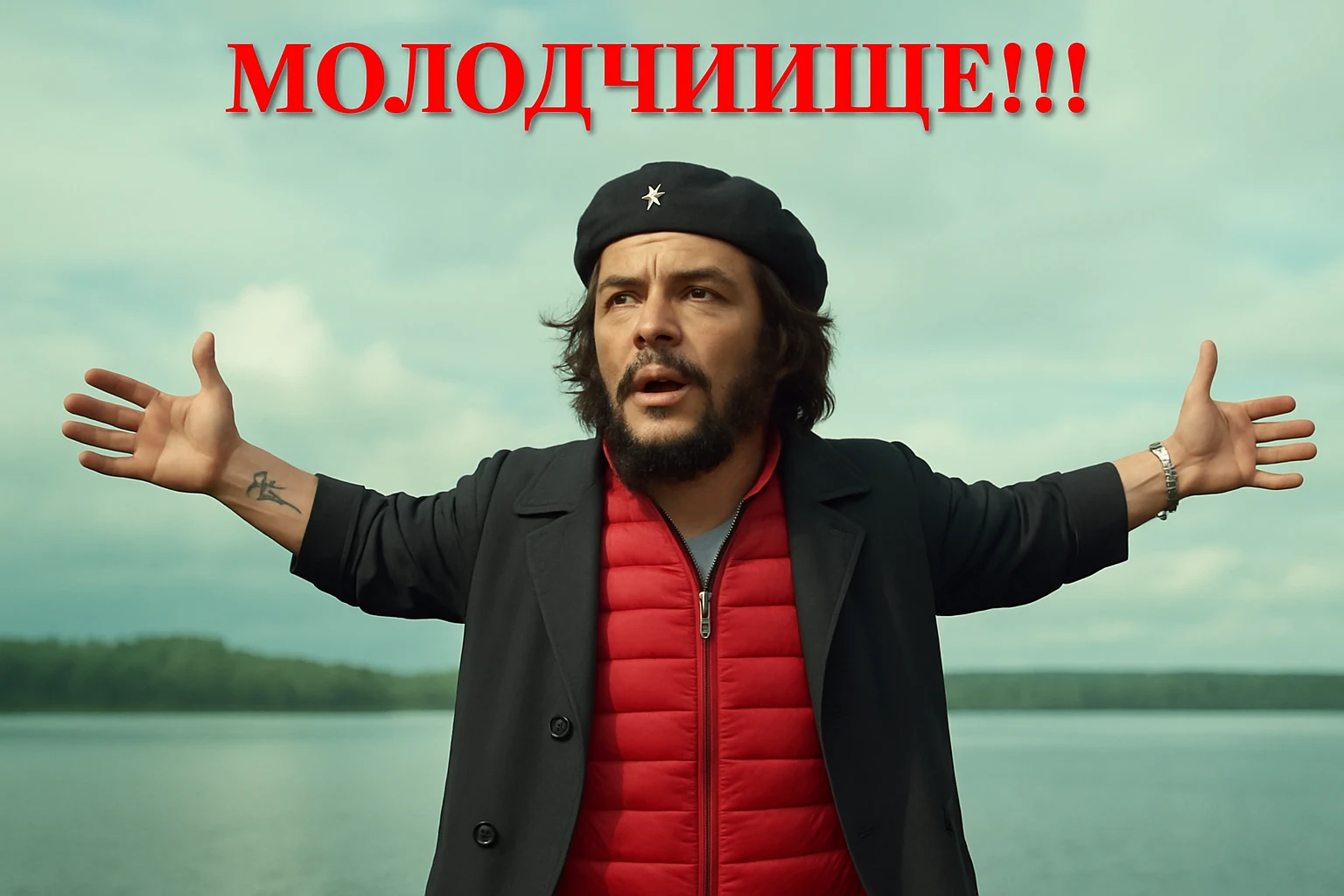 Сгенерируй мне в такой же позе и в такой же одежде Че Гевара  emoji