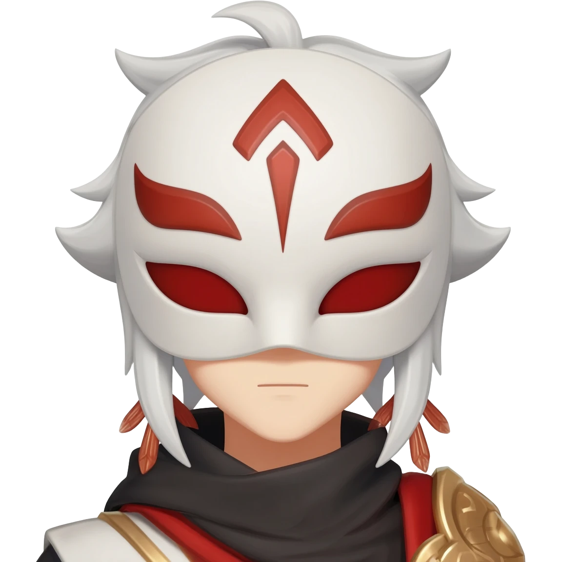 Hilichurl (from Genshin Impact) (with a white mask with red tribal markings on it)  emoji