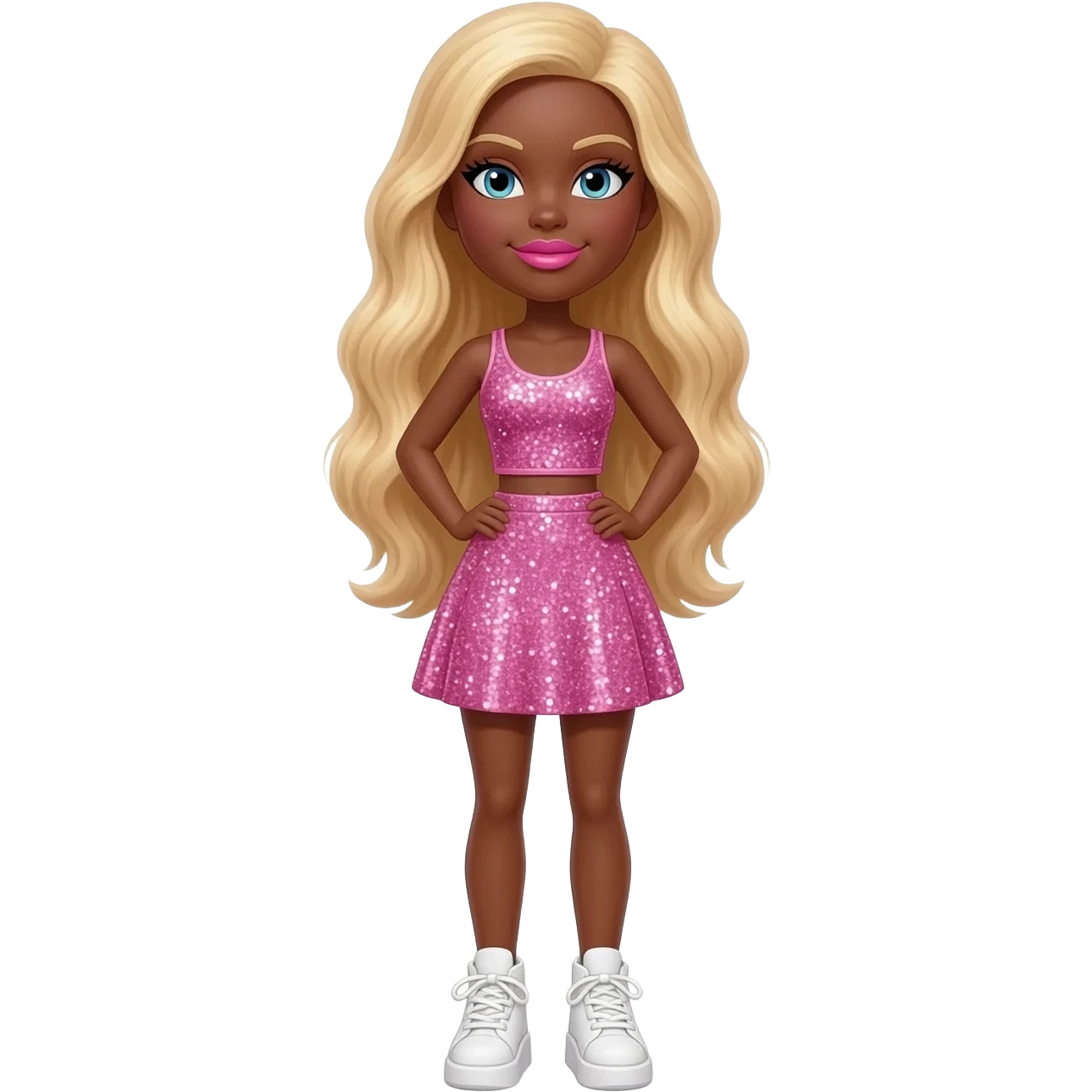 Big lips barbie doll, dark brown skin with blonde hair, bimbocore outfit emoji