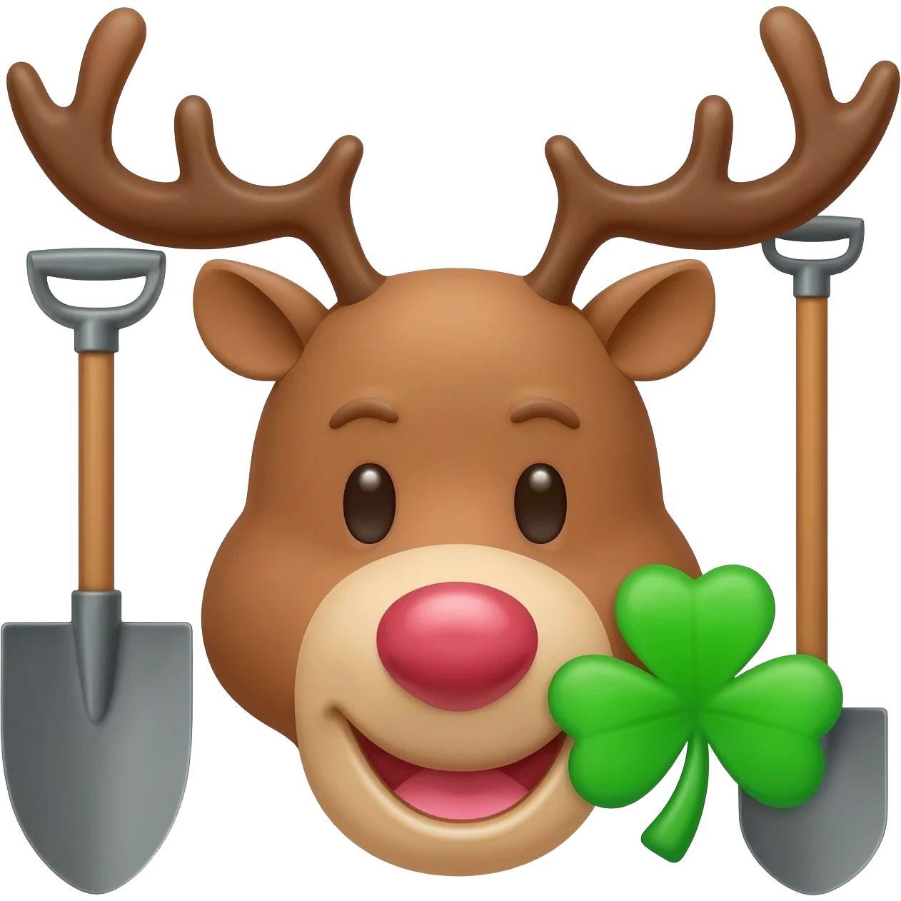 Fröhlicher elchkopf mit schaufeln und mit einem Glücksklee neben dran emoji