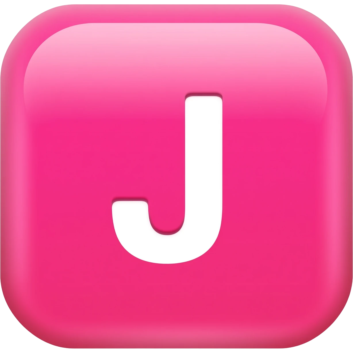 "3D premium,3D rounded-square icon in strong pink with a beveled edge, bold serif white letter 'J'centered, strong specular highlights, inner glow, 1024x1024, png" emoji