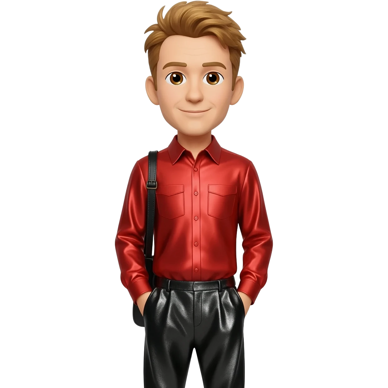 Murray Cook from The Wiggles with brown eyes, golden brown hair, red metallic shirt, black metallic baggy pants emoji