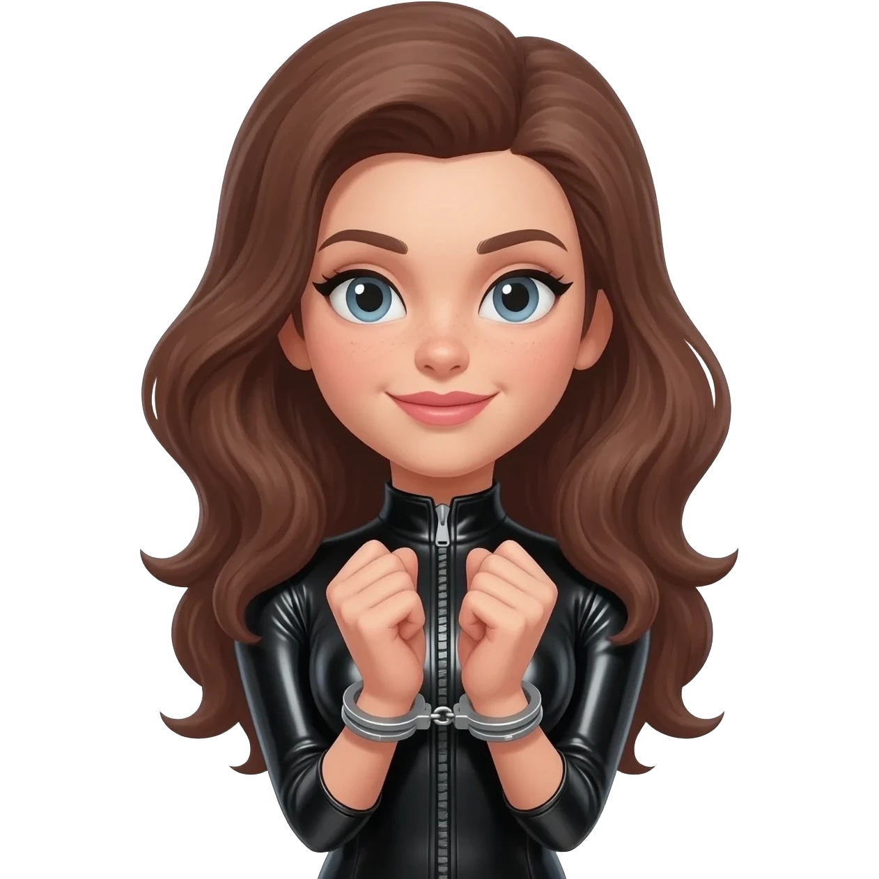 Woman dressed in black PVC handcuffed emoji
