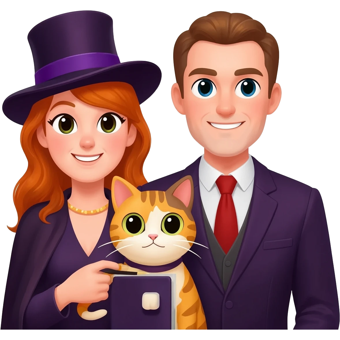 magician couple and their pet cat emoji