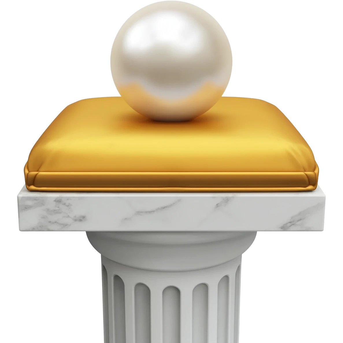 Beautiful precious tall Greek White marble pedestal with a gold cushion laying on top of it with a big shiny pearl-sphere-orb laying on it emoji