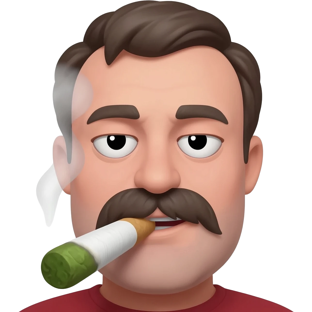 Chubby goofy looking middle aged  white guy with dark brown, but graying hair and bloodshot eyes, Smoking A SUPER HUGE white and green smoking doobie with hot ash and smoke rising off of it emoji