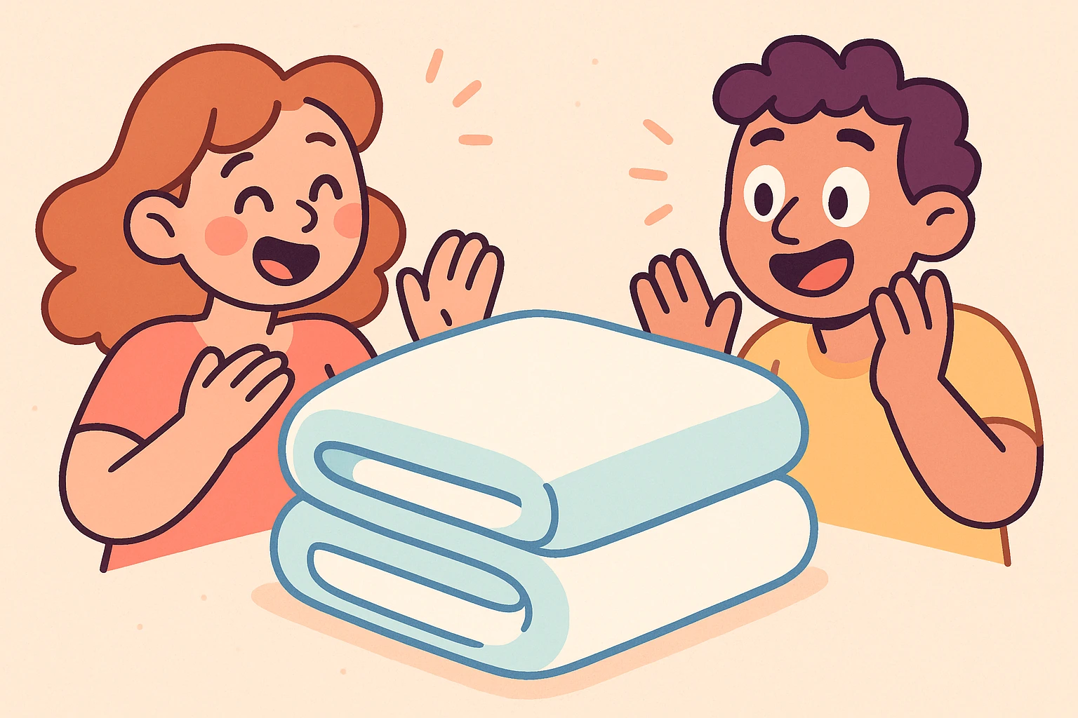 neatly folded blanket in pastel white and blue, soft and cute appearance, pastel cartoon style emoji