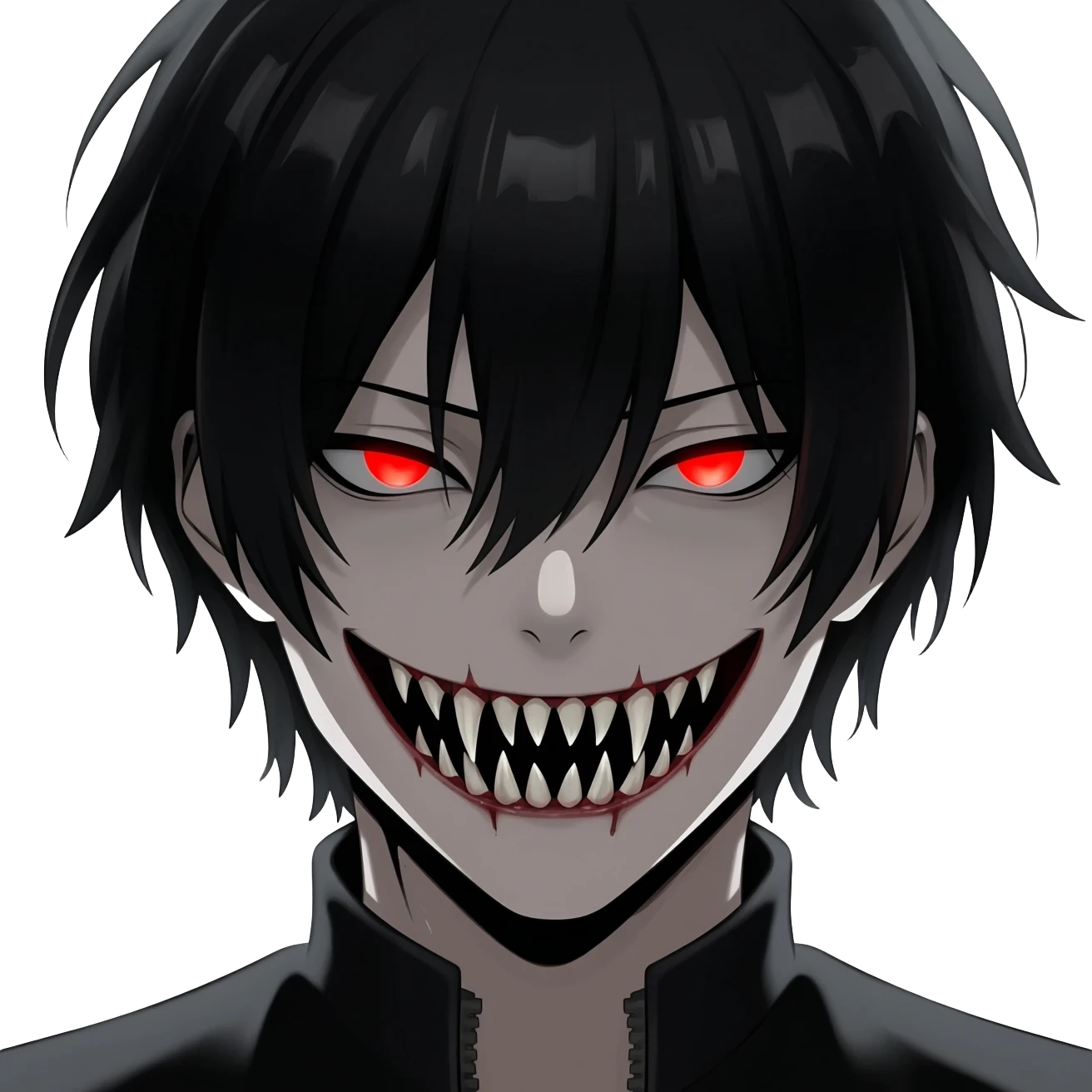generate a black scary anime emoji in 112 x 112 format emoji