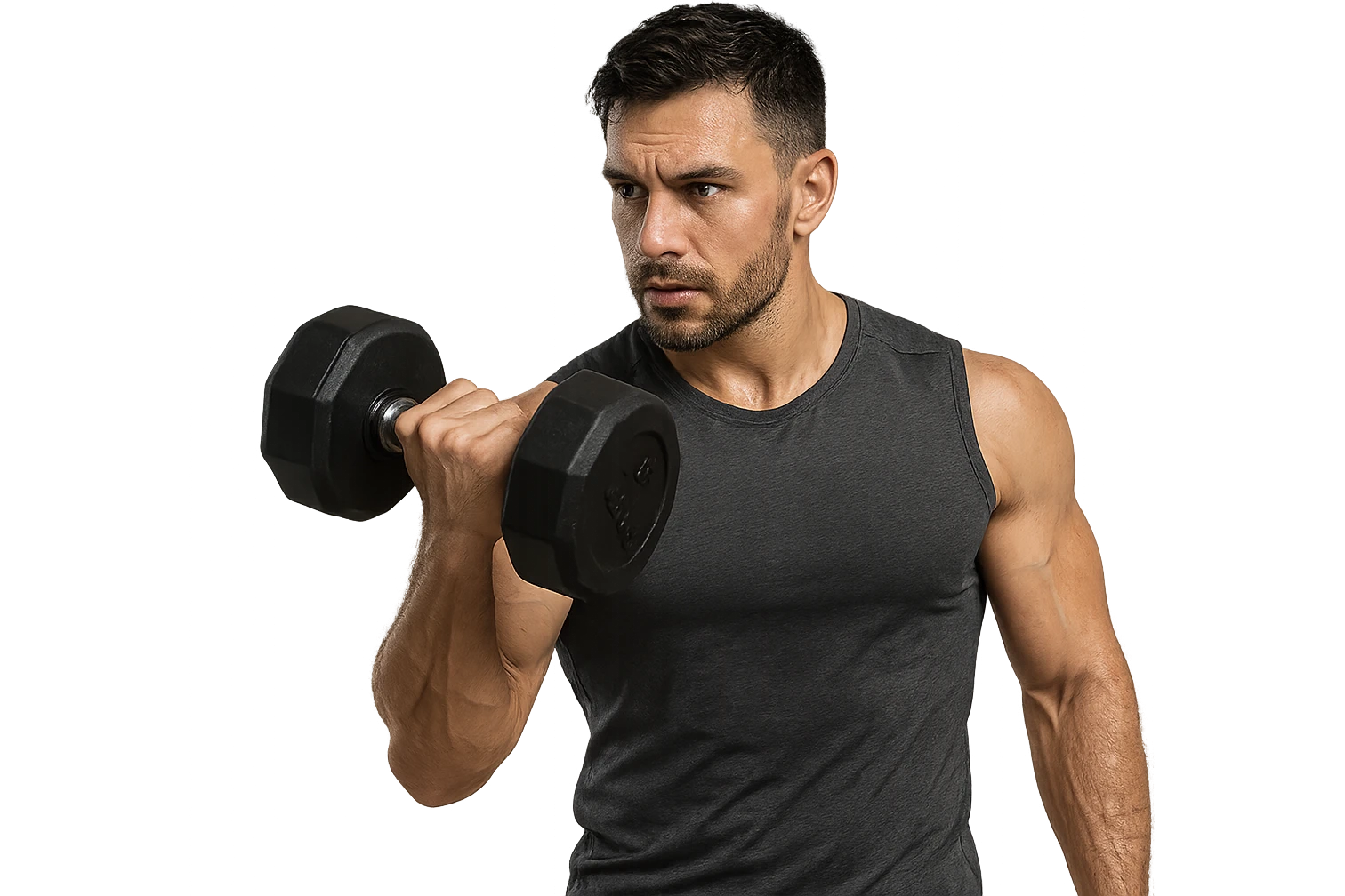 uomo fitness con manubrio da palestra in mano, iperrealistico 4k emoji
