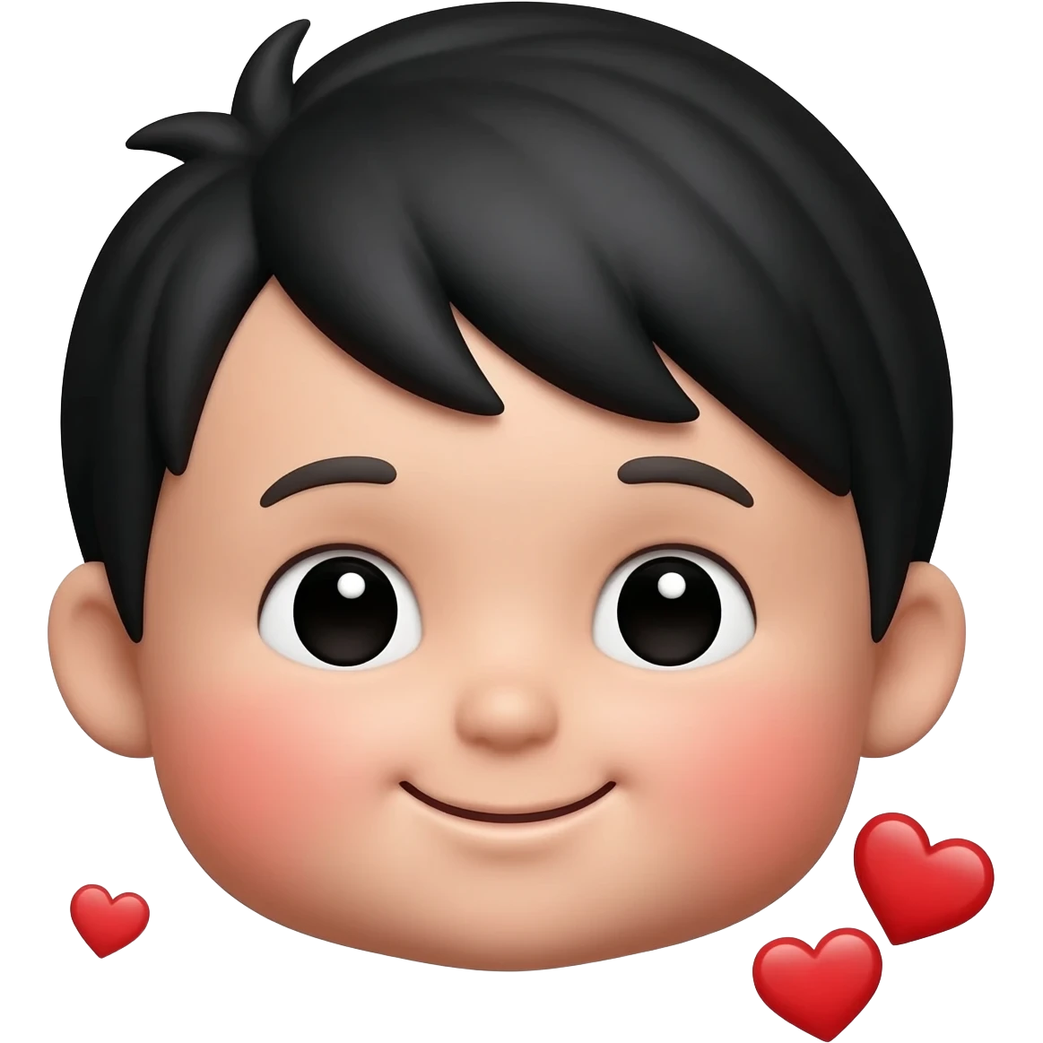 Baby memoji face with black hair and light to medium skin with 3 red hearts like this emoji 🥰 emoji