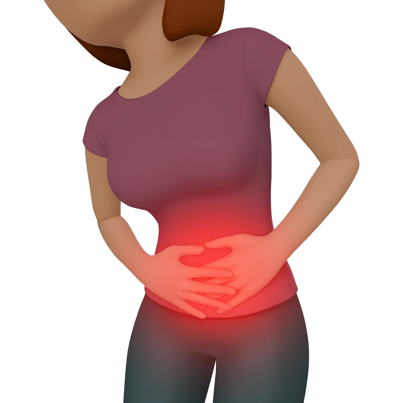 woman holding stomach hurting no glowing red emoji
