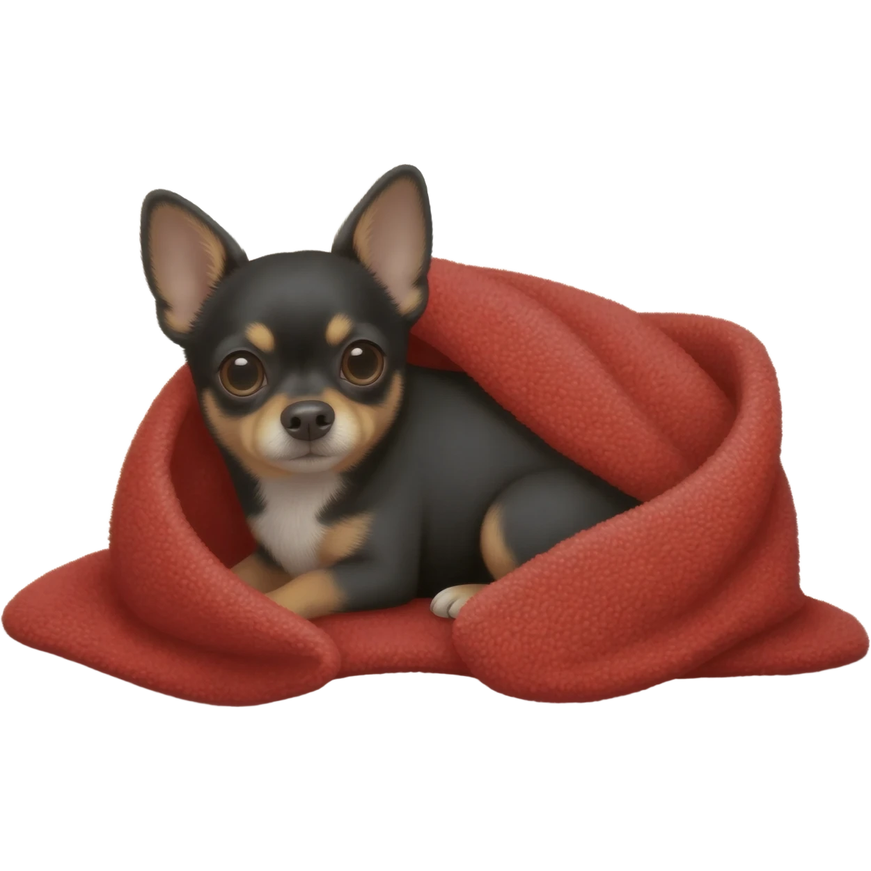 Black chihuahua in a red blanket emoji