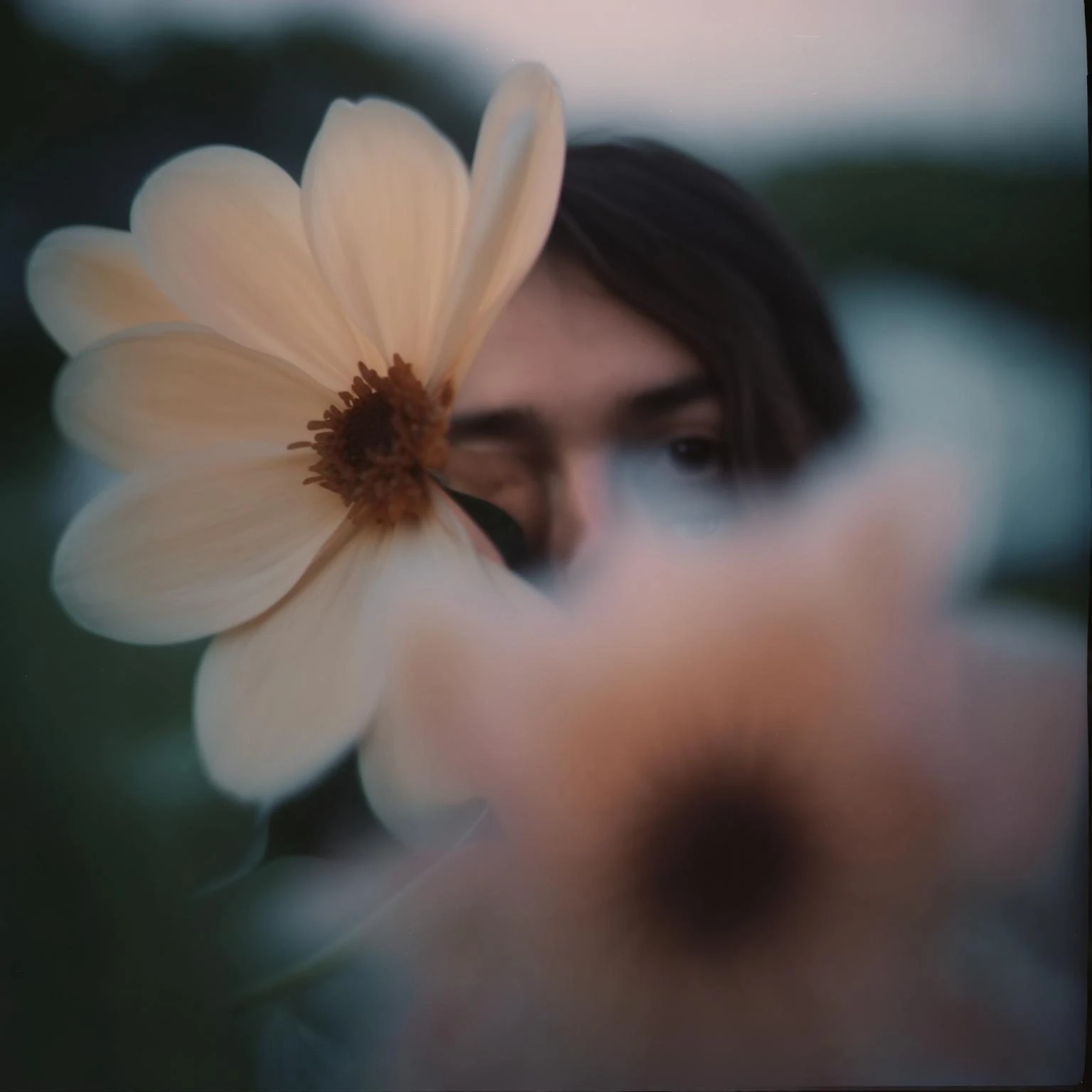Person peaking from back of the flower with cinematic blur emoji
