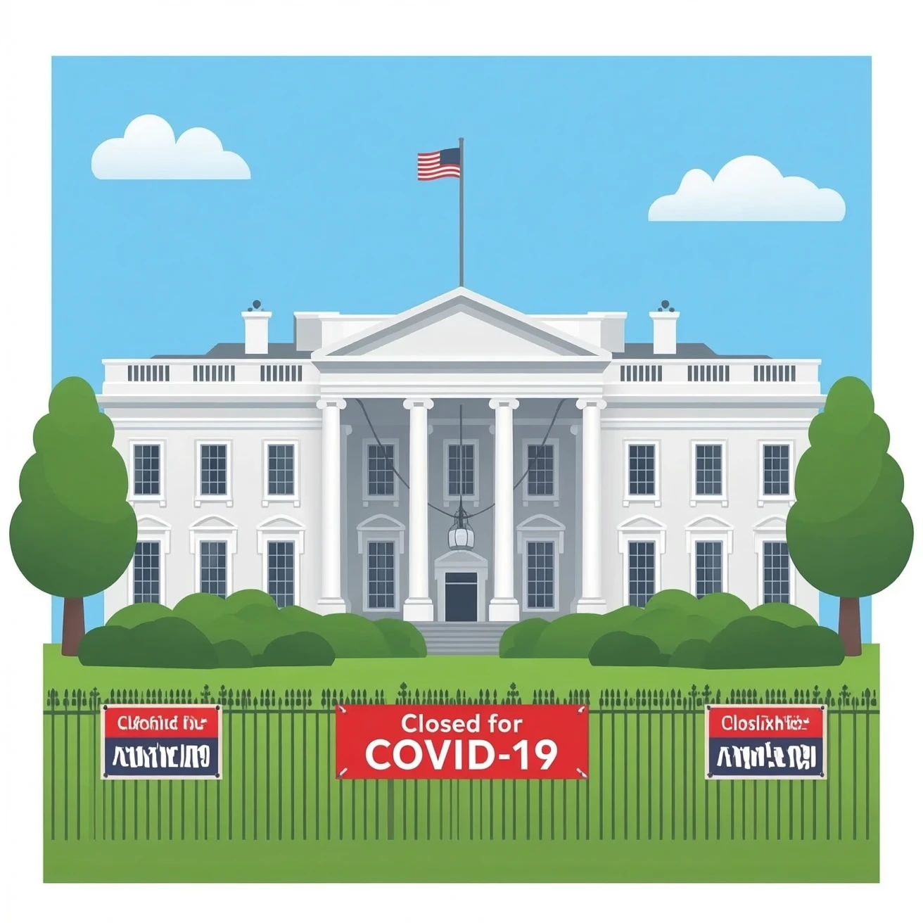 thw white house with big "closed for covid 19" signs and banners in a realistic style emoji
