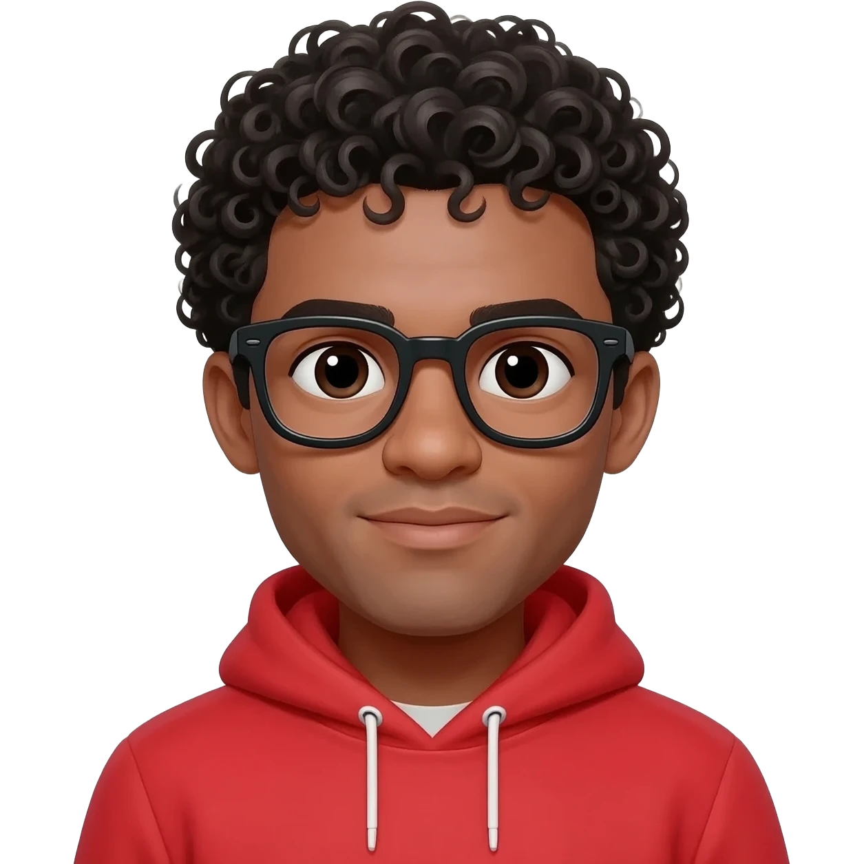 This man with red hoodie on with glasses and Curly Hair. emoji