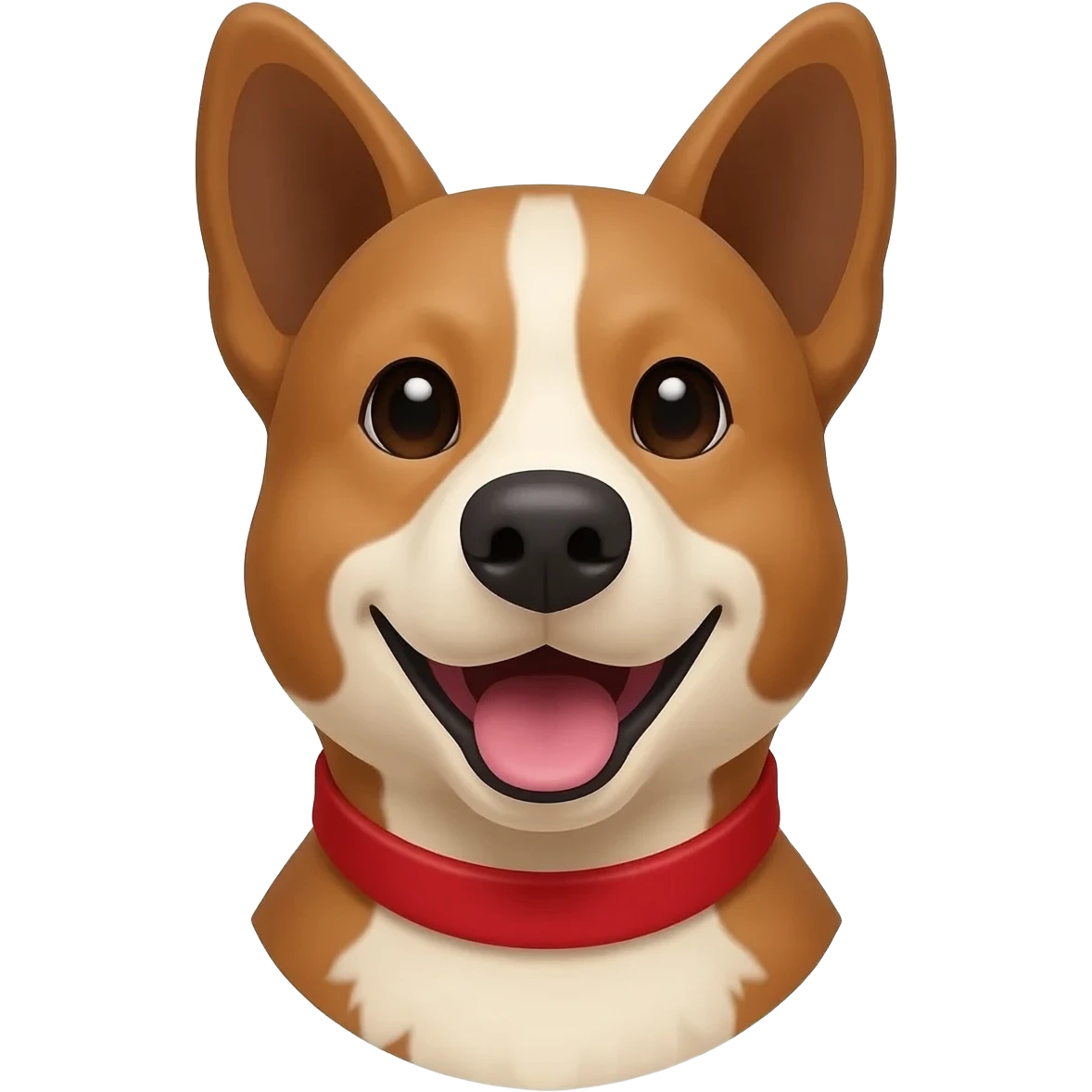 Head and shoulders of an all red Australian cattle dog with white Bentley mwith red neck and chin. happy open mouth and pointy ears emoji