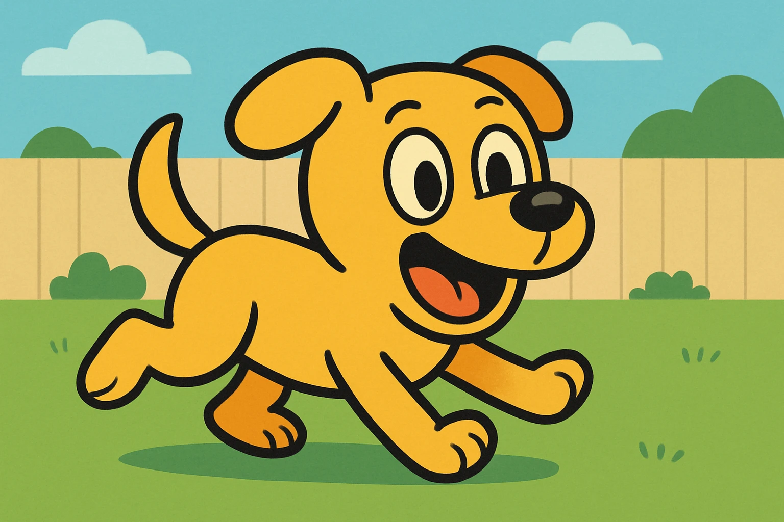 playful dog, yellow toon cartoon style emoji
