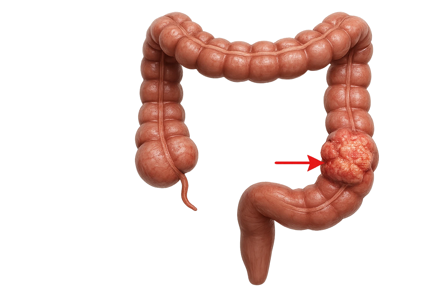 colon umano anatomico realistico malato di cancro, fai un punto visibile in cui si nota proprio la massa tumorale, iperrealistico 4k emoji
