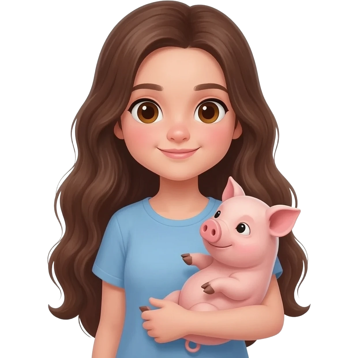 Beautiful girl brunette With long hair and a little pig emoji
