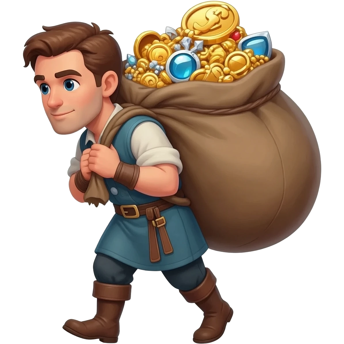  парень несет мешок с драгоценносями за спиной во весь рост  emoji