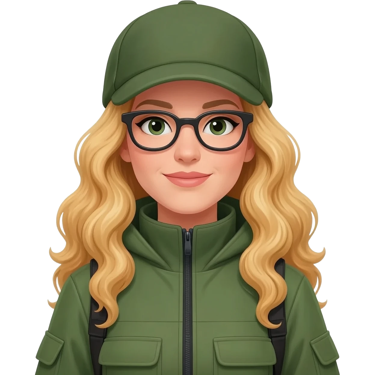 Green hunting woman with glasses and long blonde curly hair emoji