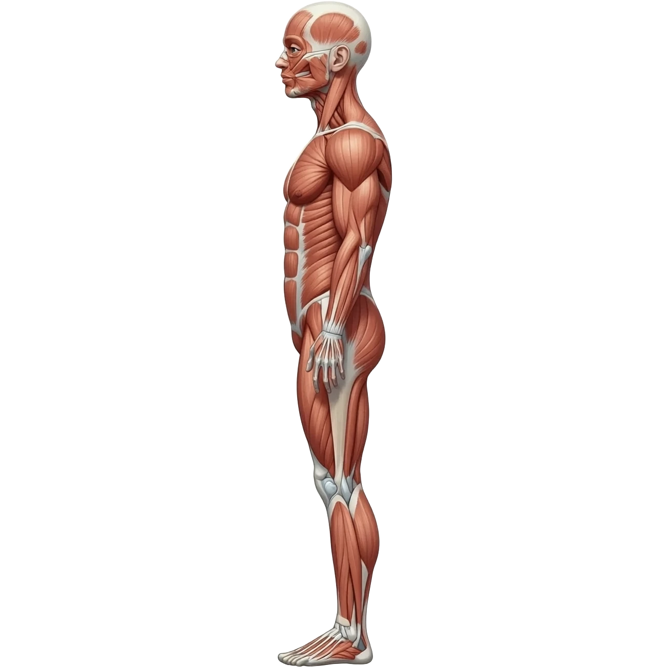 Cuerpo humano completo de pies a cabeza, postura lateral derecho, estilo anatomía emoji