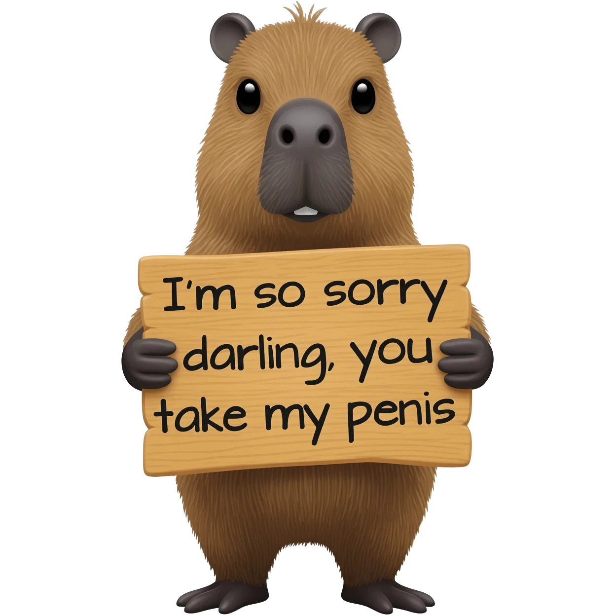 capybara holding a board on which it is written,  im so sorry darling , aap mera loda lelo emoji
