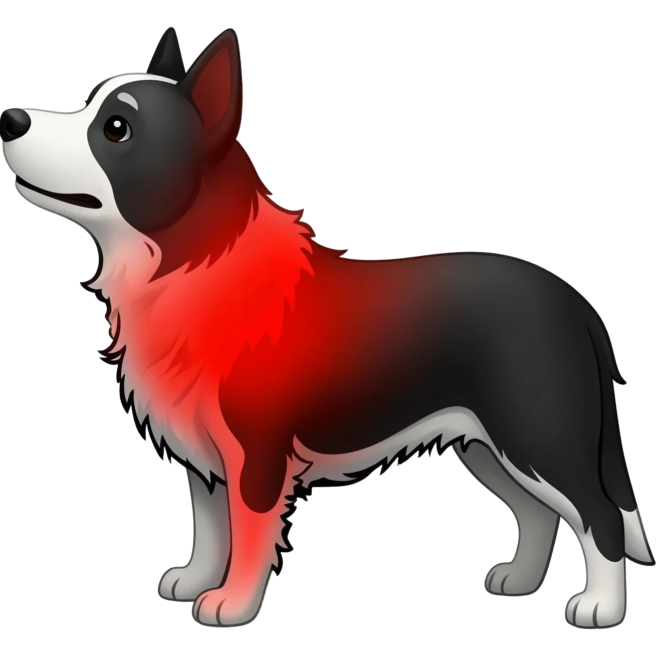 a black and white dog turns red from the heat emoji