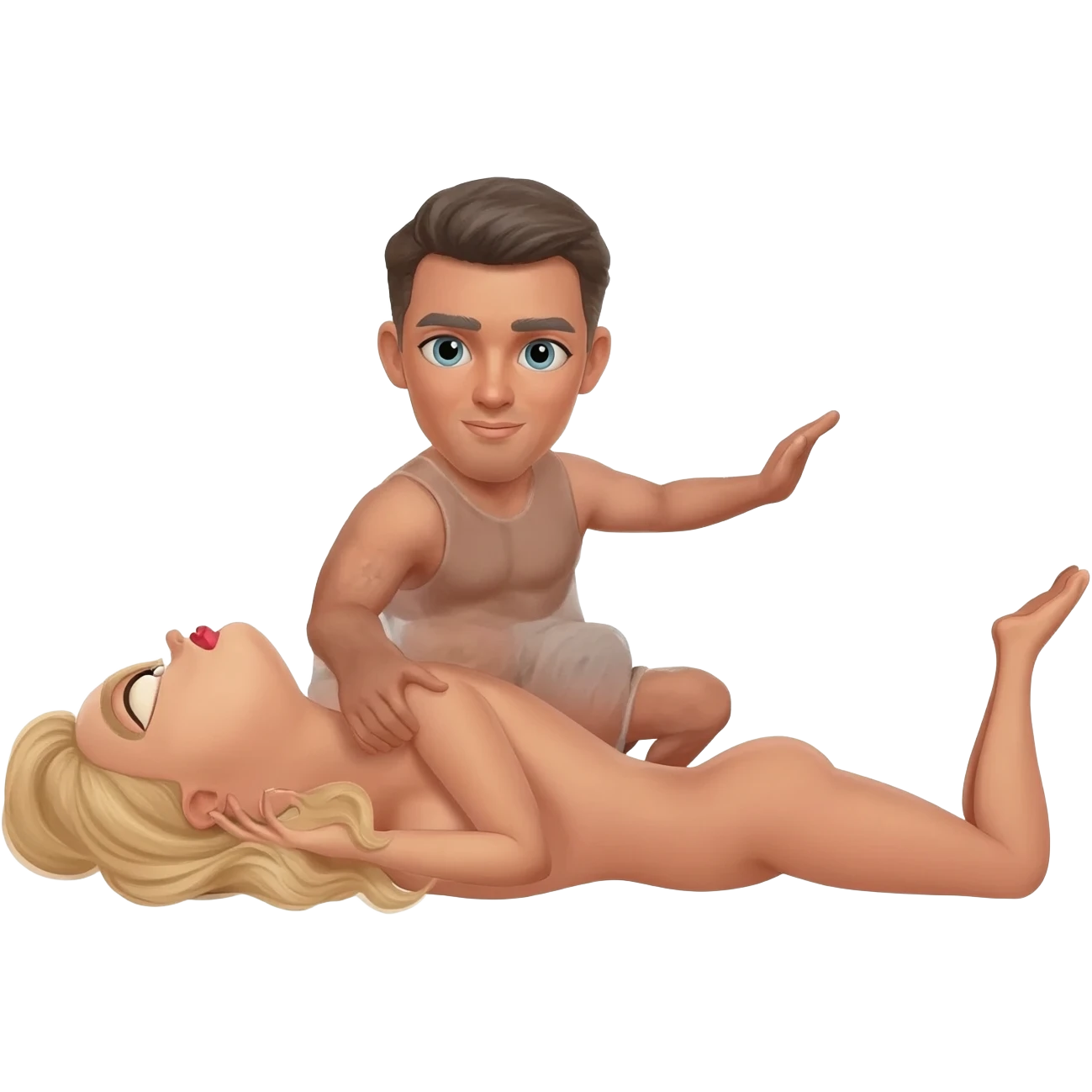 A man on top of a very sexy naked women emoji