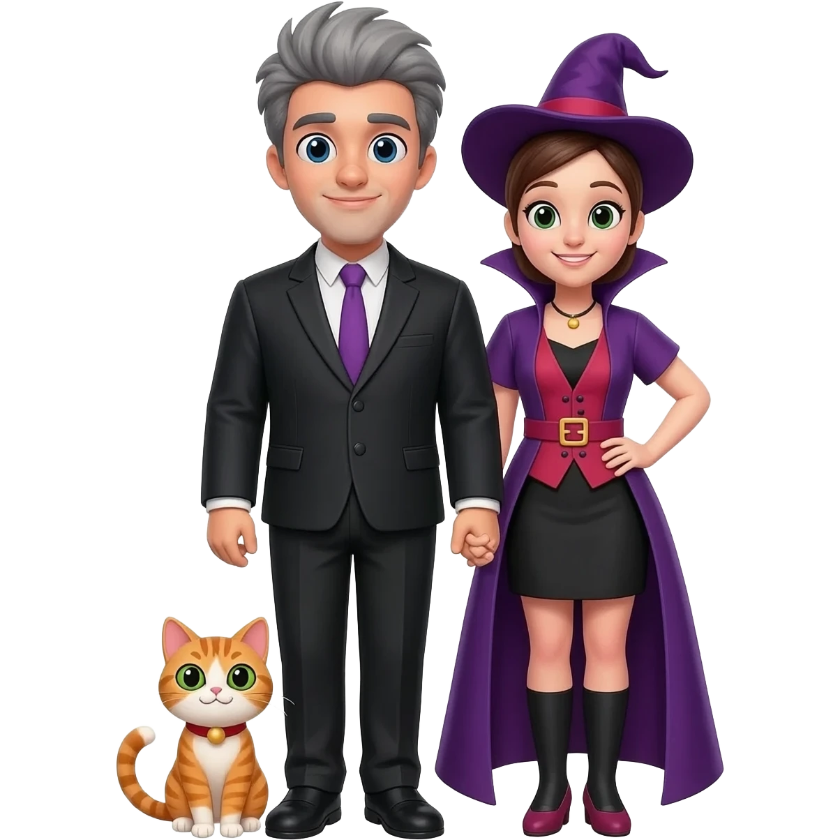 magician couple and their pet cat emoji