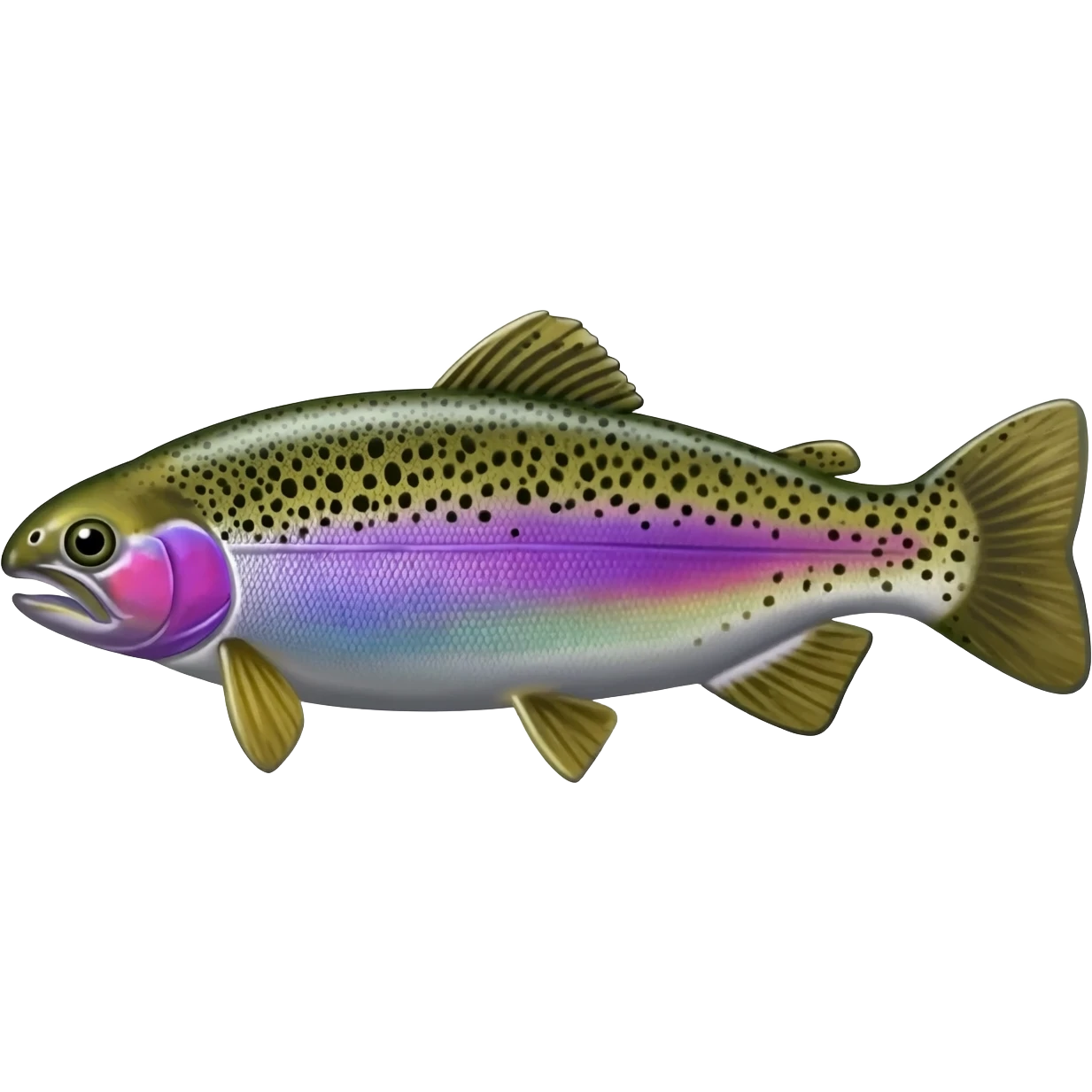 realistic rainbow trout fish bright purple blue green yellow white with black speckles emoji