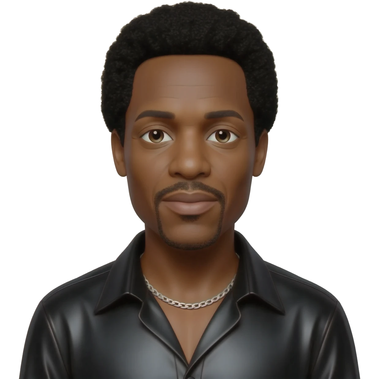 Ike Turner with black hair, black metallic shirt, silver necklace emoji