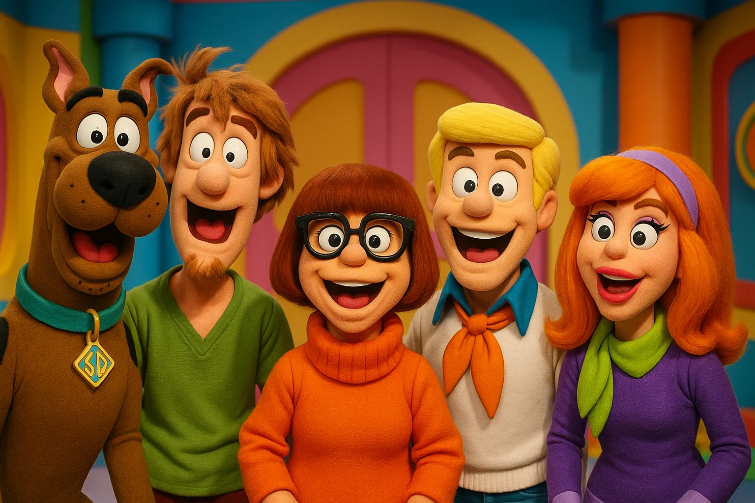 scooby doo sous forme des marionnette style minikeums la célèbre émission française

 emoji