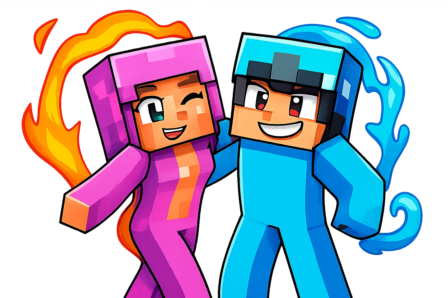 Change the expression of the middle left character to a winking face, keeping the style and appearance the same, inspired by playful Minecraft-style expressions. Transparent background. emoji