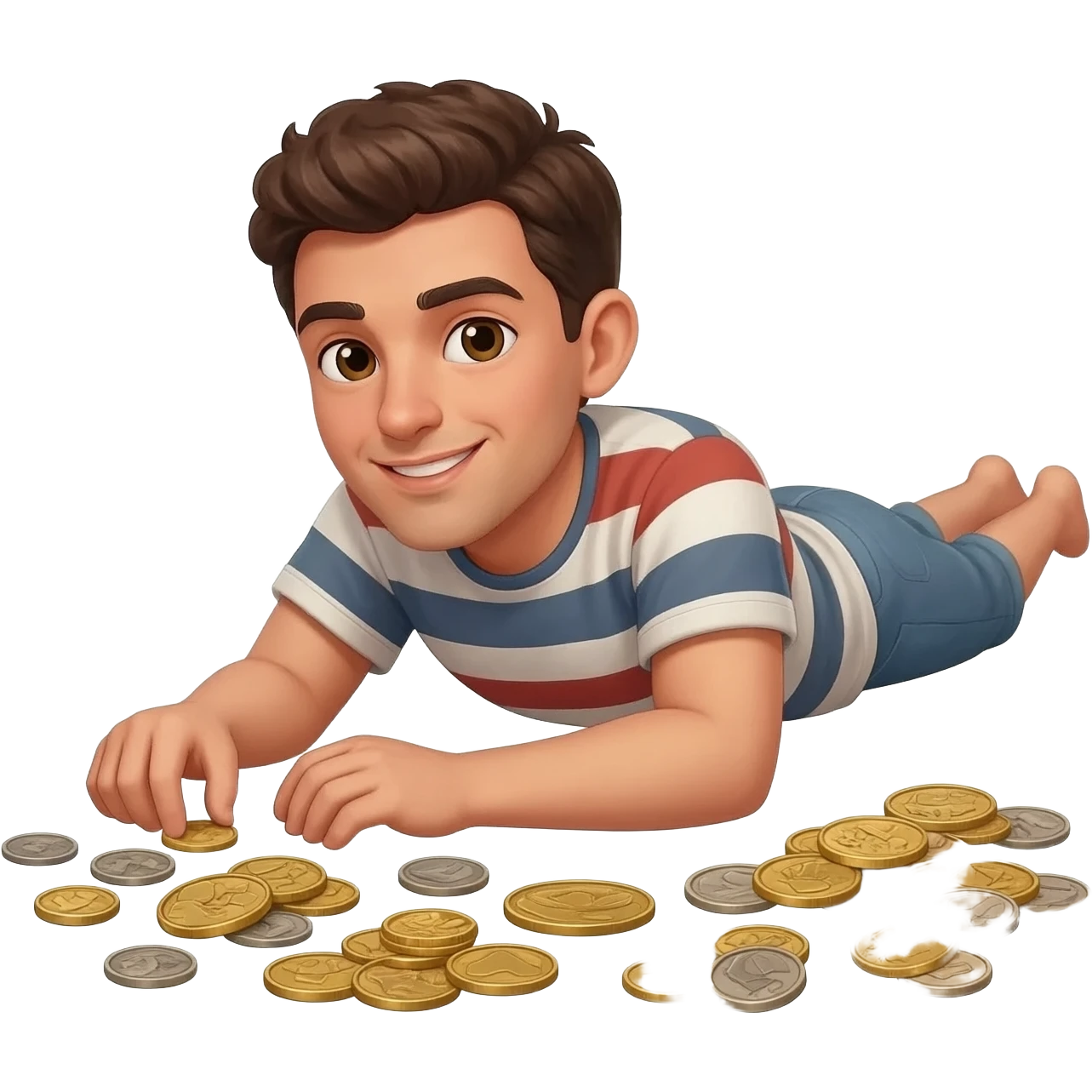  парень раскидвает раостно денгами, монетами  времена древнего иерумалима  emoji